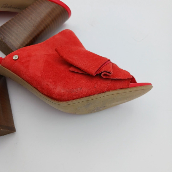 SAM EDELMAN Women's SUEDE ORANGE YUMI BOW STACKED BLOCK HEEL SANDAL‎ MULE SIZE 9 - Picture 4 of 12